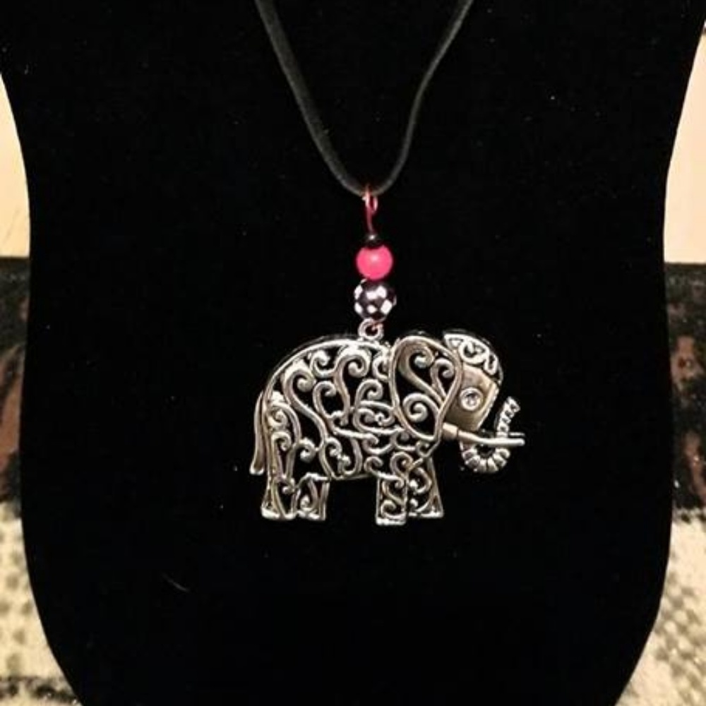 Filigree Large Silver Elephant Necklace